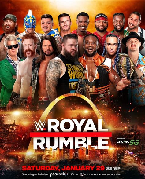 Two guys start the match, then every two minutes somebody else comes in and in order to be eliminated both feet have to touch the floor. . Royal rumble 2022 wiki